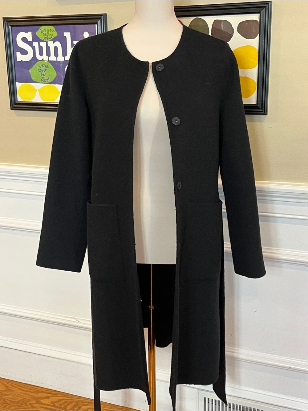 Eileen Fisher Collarless Belted Wool Coat